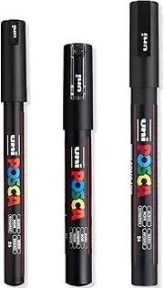 Posca - Ultra Fine to Fine Paint Marker Pens Set - PC-1MR, PC-1M, PC-3M - Black Ink - Pack of 3