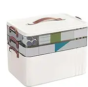 2/3 Layer Medicine Box Organiser,Large Medicine Storage Box with Leather Handle,Transparent Portable Large Capacity Household Storage Case for Traveling,Camping