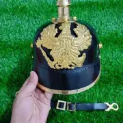 WWI German Pickelhaube Leather & Brass Black Helmet Imperial Prussian Spike Item