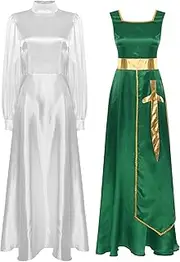 [Riismen] Women's Liturgical Praise Dance Outfit Sleeveless Overlay Tunic with Maxi Dress Worship Costume