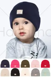 C.C Baby Infant Winter Warm Classic Rib Beanie Hat with C.C Suede Patch