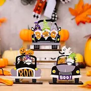Halloween Wooden Pumpkin Gnome BOO Car Ornament, Ghost Festival Rustic Tabletop Decoration, Spooky Holiday Home Decor