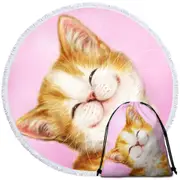 Lovely Smile on Adorable Ginger Kitten Round Beach Towel
