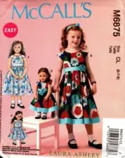 McCalls Sewing Pattern 6875 M6875 Girls Dolls Dress Laura Ashley Size 6-7-8 NEW