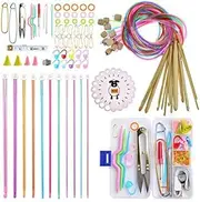 Coopay Tunisian Crochet Hooks Set with Cable, 11pcs Metal Afghan Crochet Hook 2-8mm, 120cm Bamboo Circular Tunisian Knitting Needle with Bead Carbonized 3-10mm for Blanket, Knitting & Crochet Supplies
