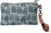 [COTT N CURLS] Vintage Cat - Wristlet Wallets for Women, Crossbody Sling Bags, Cotton Canvas Purses, 100% Cotton Canvas, Off-white