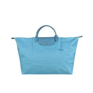 【LONGCHAMP】LE PLIAGE GREEN經典標誌LOGO環保尼龍短把手提旅行包(L/雷雨藍)