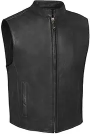 True Element Mens Single Back Panel Leather Motorcycle Club Style Vest w/Concealed Carry Pockets (Black, Sizes S-5XL) Cruiser-motorcycles X-Large Black