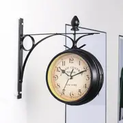 Outdoor Garden Gentral Station Wall Clock Double Sided Outside Bracket Retro