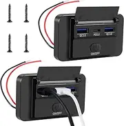Abizarch 2Pcs RV USB Outlet with Cap 3 Ports 36W 12V to 24V Wall Mount USB Outlet with Switch PD3.0 Type-C and Double Quick Charge QC3.0 USB Outlet Waterproof Power Outlet for RV Car Truck Bus Boat