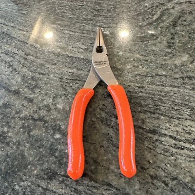 Snap-On 196acf 8" talon grip long nose pliers with cutter orange