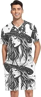 [GAIREG] Men's Summer Pajamas Set Short Sleeve Sleepwear S-XXL, Witch With Stars on Hat, Small