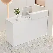 Snaweo Reception Desk with Drawer and Keyboard Tray, Front Desk with Counter, Front Counter with Cable Grommet, Reception Counter Salon, Retail Counter for Checkout(White R,140cm/55in)