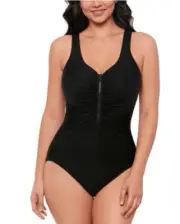 Miradonna by Miraclesuit Women's Front Zipper One-Piece Swimsuit, Black, Size 12