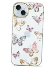 Clear Case Compatible with iPhone 15 Plus Gold Plating Butterfly Colourful