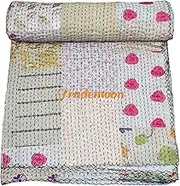 Patchwork Kantha Quilt, Cotton with Silk Vintage Kantha Gudri,Decorative Hand Stitch Bedspread, Throw Blanket Size (King 108" x 108")