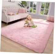 Keeko Fluffy Pink Area Rugs for Bedroom Girls Room, 4x5.3 Cute Shag Kids Room
