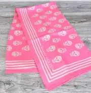 New Alexander McQueen 590929 Silk FO BIKER Border Trim Skull Scarf PINK/WHITE