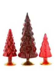 Cody Foster 4"-6.75" Tall Matte Mirror Glass Christmas Village Tree Set of 3 Red