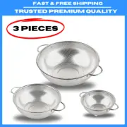 3-Piece Stainless Steel Mesh Micro Perforated Strainer Colander Set Durable