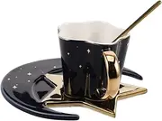 BESTOYARD 1Set Creative Ceramic Coffee Mug Set with Moon Star Saucer Goldplated Handle Design for Home Office Present for Coffee Lovers Tea Mug Saucer Set