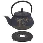 AVANTI Bamboo Cast Iron Tea Pot 800ml Navy & Bronze BONUS TRIVET & STRAINER!