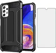 [Asuwish] Phone Case for Samsung Galaxy A73 5G 2022 with Tempered Glass Screen Protector Cover and Slim Silicone Dual Layer Cell Accessories Protective Gaxaly A 73 G5 Gaxaly 73A S73 Women Men Black