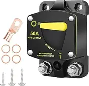 TENOL Circuit Breaker Waterproof Manual Reset Switch 12V- 48V DC for Truck Auto Solar System Marine Trailer, 50A