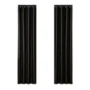 Artiss 2X Blockout Curtains Eyelet 140x230cm Black Shine