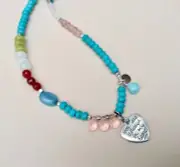 NEW SUNDANCE CHARM TURQUOISE AQUAMARINE SILVER HEART HANDMADE ARTISAN NECKLACE