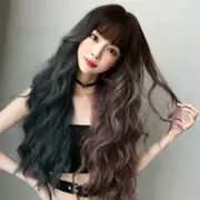 Gradient Mint Cherry Long Hair Wig - 76cm Full Bangs