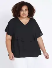 Autograph Top Plus Size 20 Black Blouse Short Batwing Sleeve Layered Evening NEW
