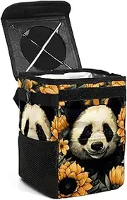 Car Trash Can with Lid,Bag Hanging Storage Pockets Leak-Proof,Portable Garbage Bin,Animal Panda Bear Sunflower Art Illustration
