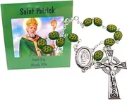 Westmon Works St Patrick Auto Rosary Catholic Car Charm for the Rearview Mirror Glass Bead Irish Prayer Set with Patron Saint of Ireland Holy Card