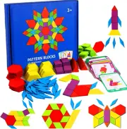 155 Pcs Wooden Pattern Blocks Set - Geometric Shape Puzzle Kindergarten Class...