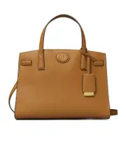 Tory Burch Robinson Logo Plaque Pebbled Satchel Bag One size Brown