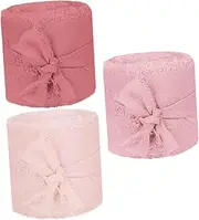 FRCOLOR 3 Rolls Wide Frayed Edge Chiffon Ribbon Pink Ribbons for Wedding Invitations Bouquets Craft Decorations and Holiday Wrapping Per Roll
