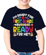 [SDVN] Im Ready for First Grade Back to School 1st Grade Unisex Kids Shirt Gift Boy Girl Youth T-Shirt (Navy;S)