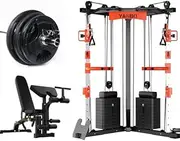 130kgs Pin Loaded Multi Functional Cable Crossover Station with Multi Bench and 100 kgs Weights
