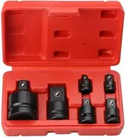 1/4 3/8 1/2 3/4 Inch Drive, 6-Piece Female To Male Air Impact Adapter and Reducer Socket Set, Cr-Mo Steel, Ball Detent, Tapered Square End Hand Tools With Case