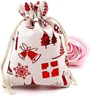 [Xiao Hua] 50pcs Christmas Drawstring Bags Bronzing Bag Assorted Colors Linen Pouches Xmas Elements Snowman Snowflake Santa Claus Wrapping for Candy Goody Birthday Wedding-Style D