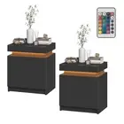 Set of 2 Bedside Table 2 Drawer With Lift Up Nightstand Cabinet LED RGB Black