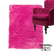 Contemporary Hot Pink Shag Rug, Plush Faux Fur, Suede Lining, Made in USA