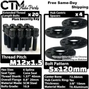 4x 10mm Thick 5x120 72.56mm CB Wheel Spacer Kit Black 12x1.5 Spline Bolt Fit BMW (for: BMW)