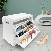 Luxsuite Wooden Shoe Bench Storage 15 Pairs Shoe Footwear Cabinet with 3 Adjustable Shelves White