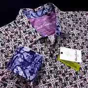 Robert Graham Geometric Floral Camo Blue Burgundy Vibrant Sport Shirt Large