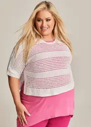 [TS] Taking Shape Pointelle Sparkle Over Top Size 18-20 in White, Cotton - Plus Size Women's Clothing White