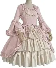 [ZTRZHCHYA] Retro Dress Woman Lady Ball Dress Cosplay Costume(Pink,Small)