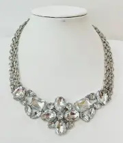 Vintage Silver 3 Strand “Juliana Style” Lucite Crystal Bib Necklace