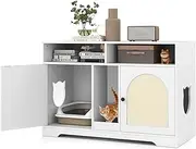 Costway Cat Litter Box Enclosure for 2 Cats, 108 cm Hidden Cat Washroom Furniture w/Storage, Double Rooms, Scratching Board & 2 Sisal Mats, Indoor Wooden Kitten House End Side Table